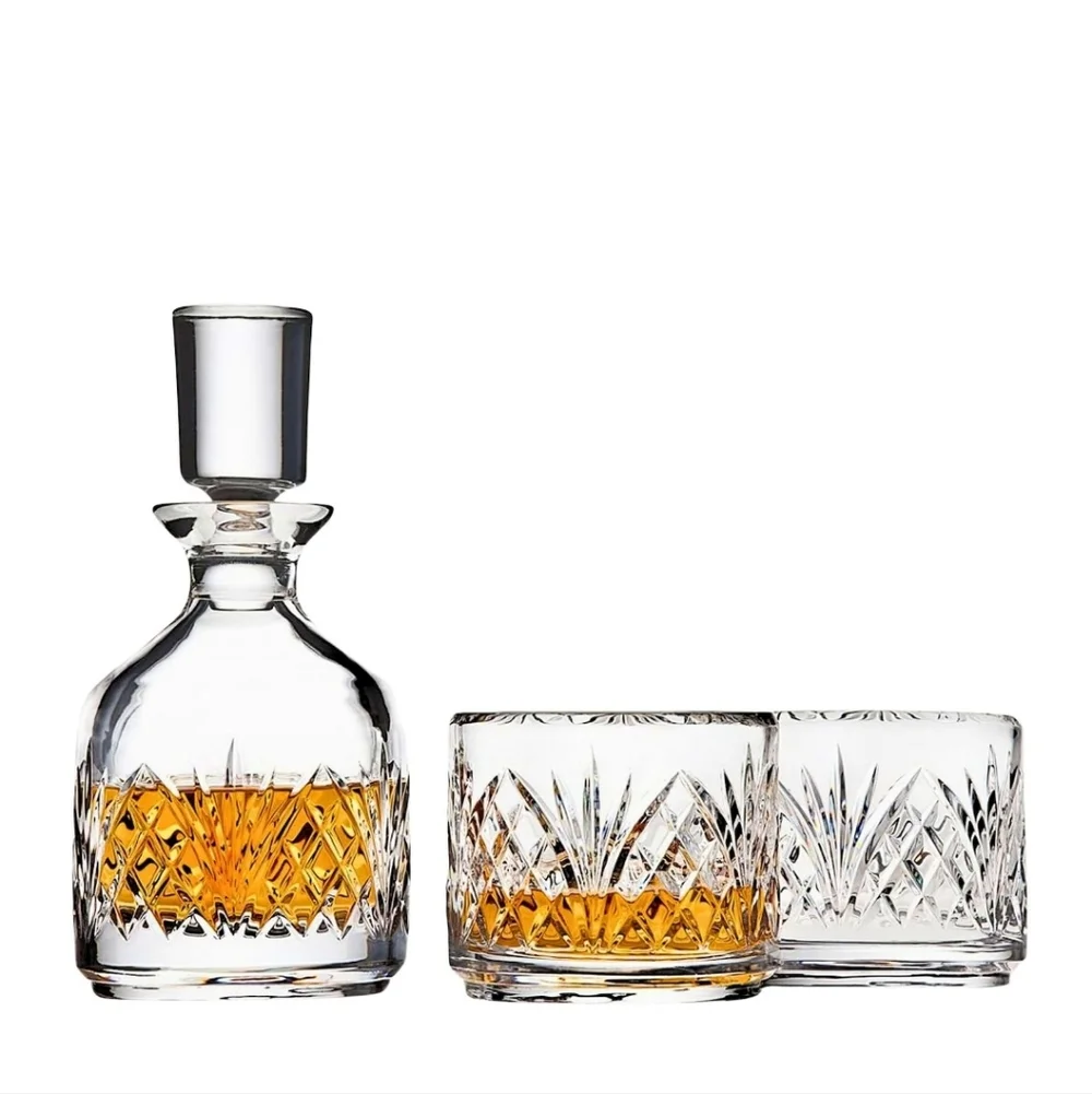 Stackable Crystal Decanter & 2 Glass Set 